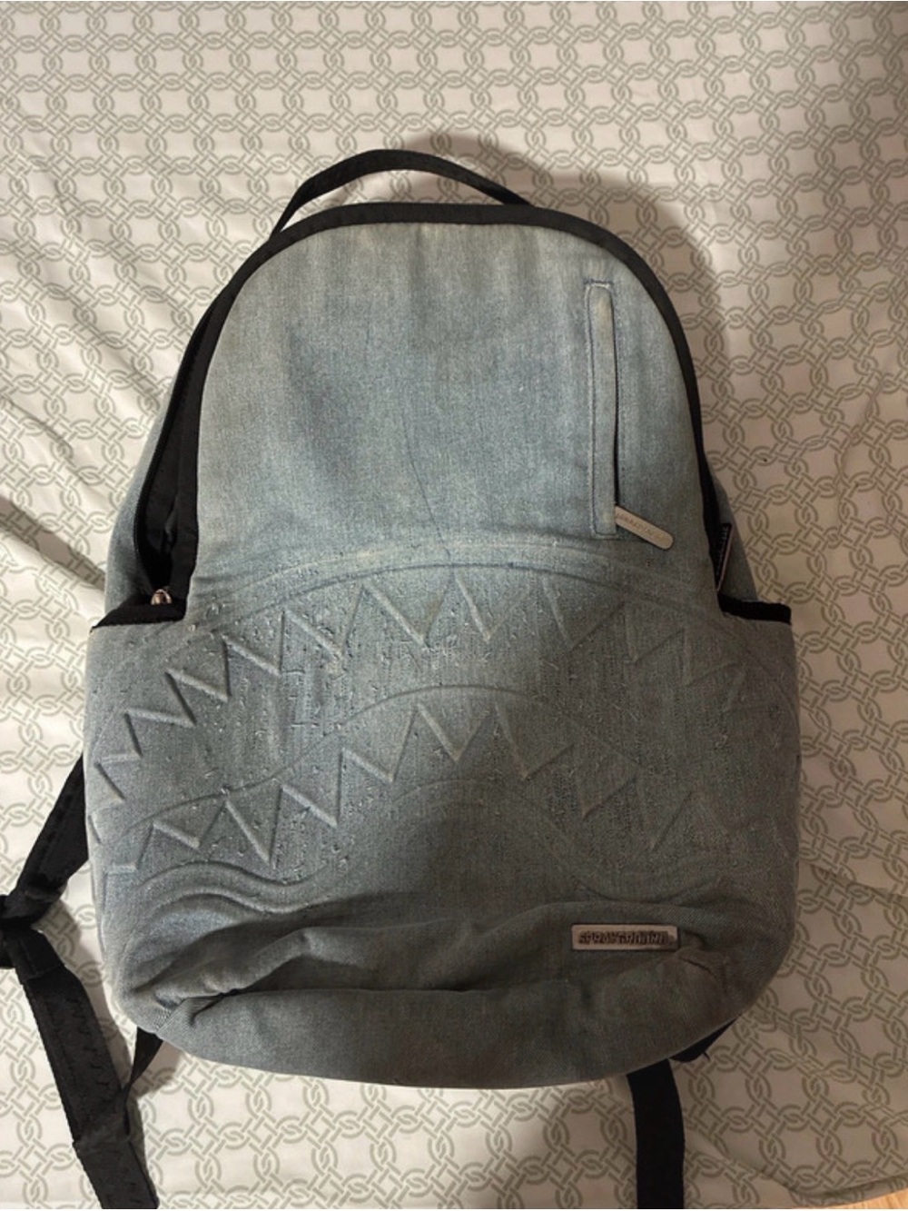 Sprayground Gray Shark-Embossed Backpack